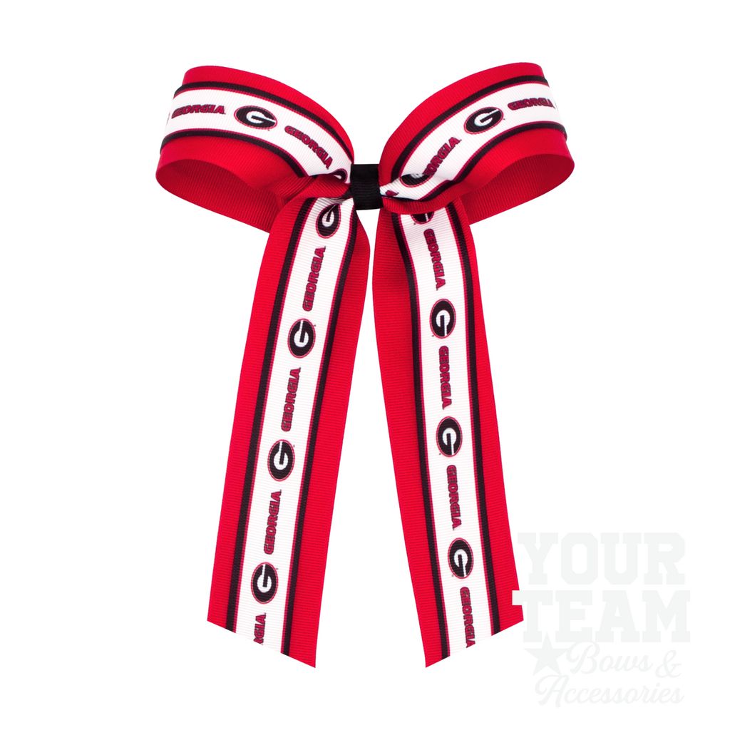 Large Georgia Logo Ribbon Underlay Hair Bow with Streamer Tails - GEORGIA
