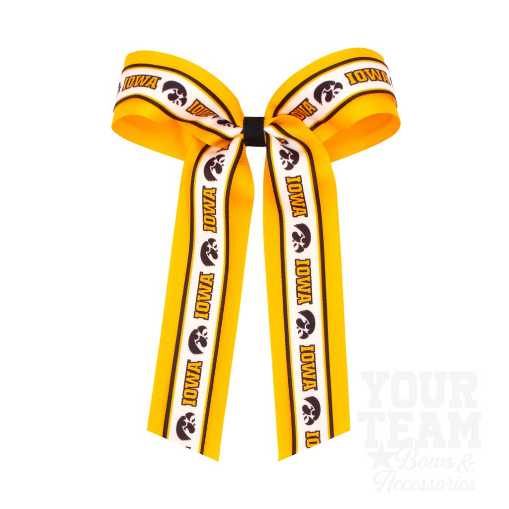 Large Iowa Logo Ribbon Underlay Hair Bow with Streamer Tails - IOWA