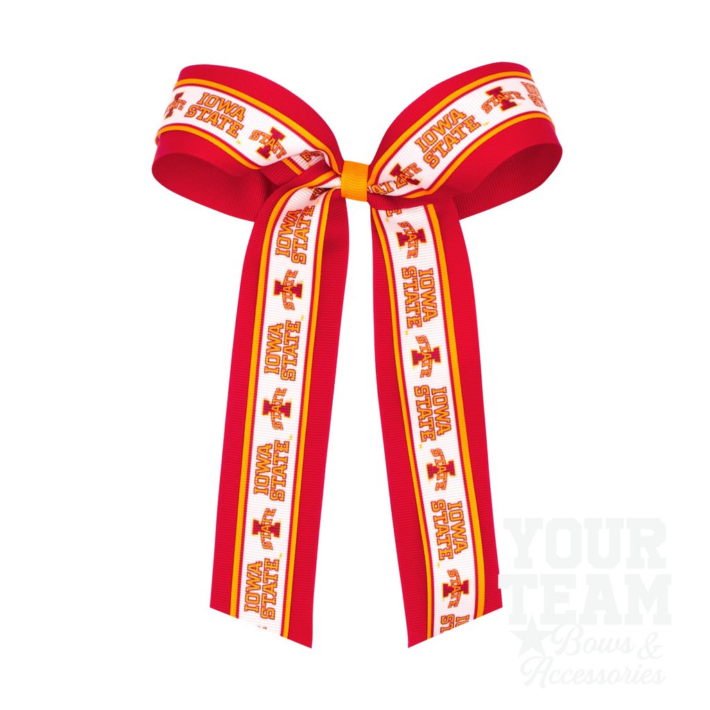 Large Iowa State Logo Ribbon Underlay Hair Bow with Streamer Tails - IOWA STATE UNIVERSITY