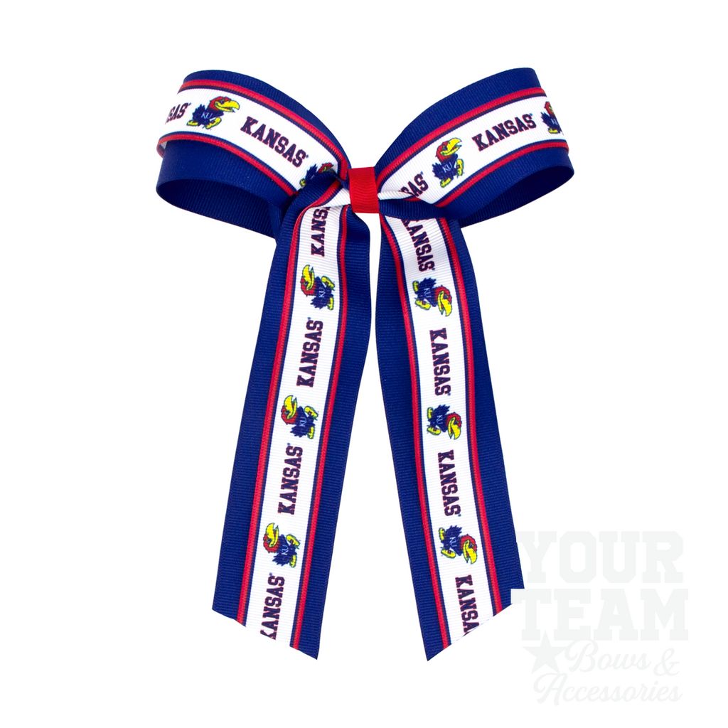 Large Kansas Logo Ribbon Underlay Hair Bow with Streamer Tails - KANSAS
