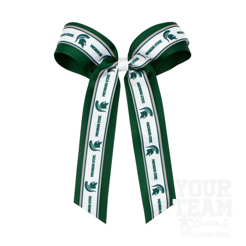 Large Michigan State Logo Ribbon Underlay Hair Bow with Streamer Tails - MICHIGAN STATE
