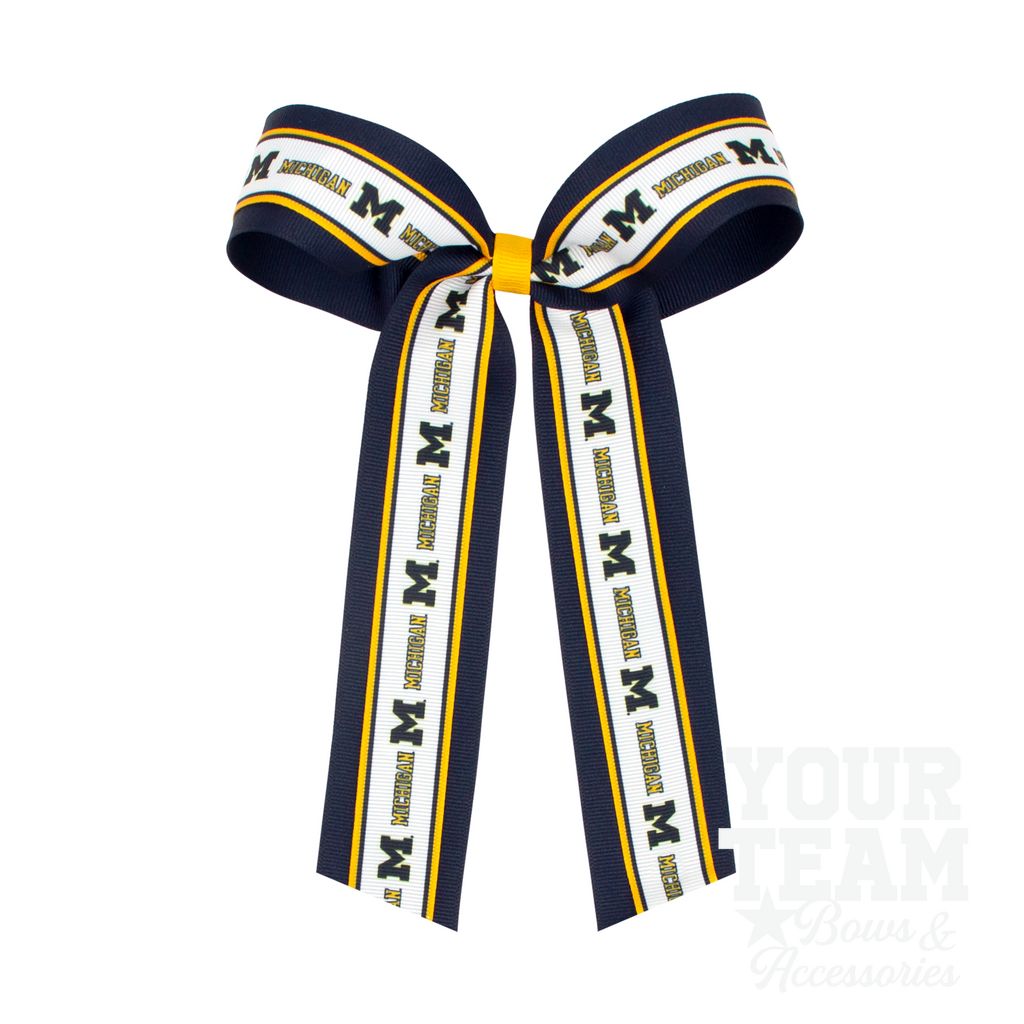 Large Michigan Logo Ribbon Underlay Hair Bow with Streamer Tails - MICHIGAN