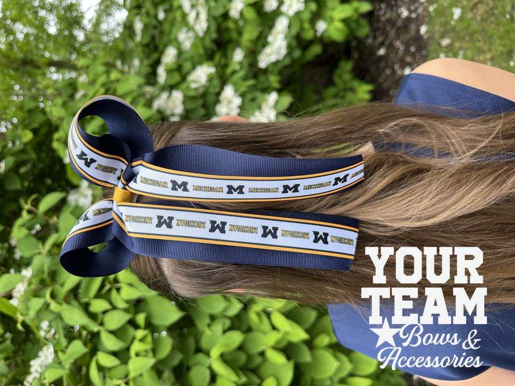 Large Michigan Logo Ribbon Underlay Hair Bow with Streamer Tails