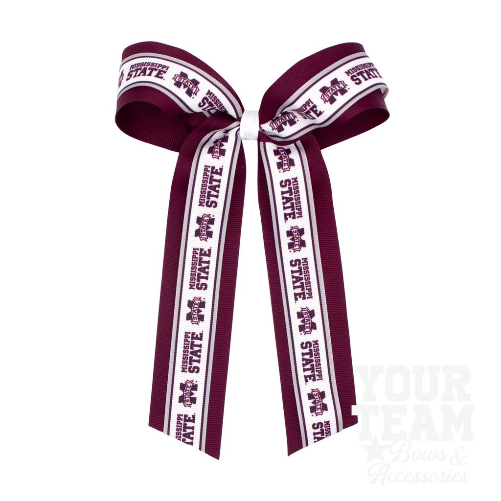Large Mississippi State Logo Ribbon Underlay Hair Bow with Streamer Tails - MISSISSIPPI STATE
