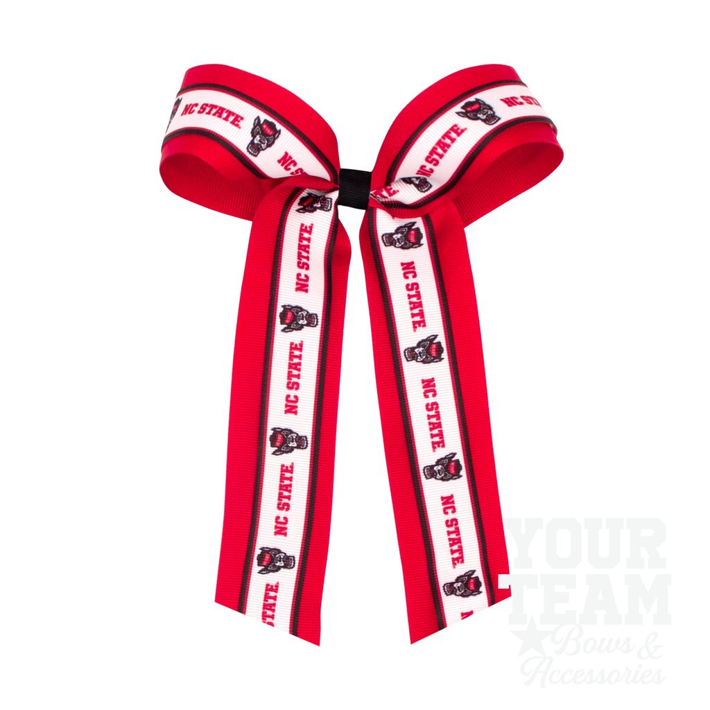 Large North Carolina State Logo Ribbon Underlay Hair Bow with Streamer Tails - NORTH CAROLINA STATE