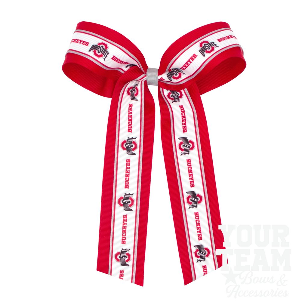 Large Ohio State Logo Ribbon Underlay Hair Bow with Streamer Tails - OHIO STATE