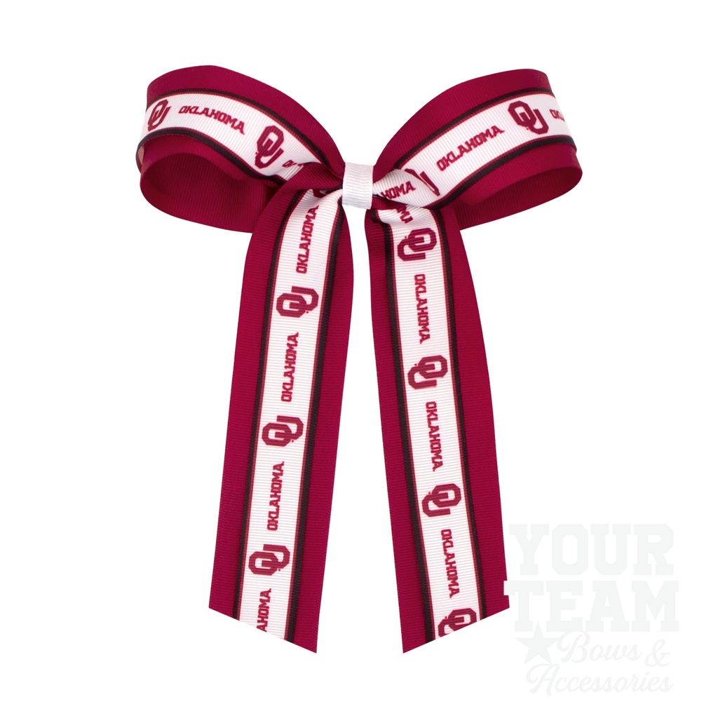 Large Oklahoma Logo Ribbon Underlay Hair Bow with Streamer Tails - OKLAHOMA