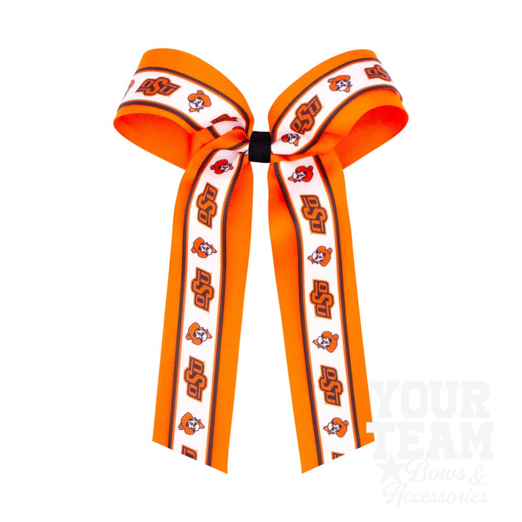 Large Oklahoma State Logo Ribbon Underlay Hair Bow with Streamer Tails - OKLAHOMA STATE