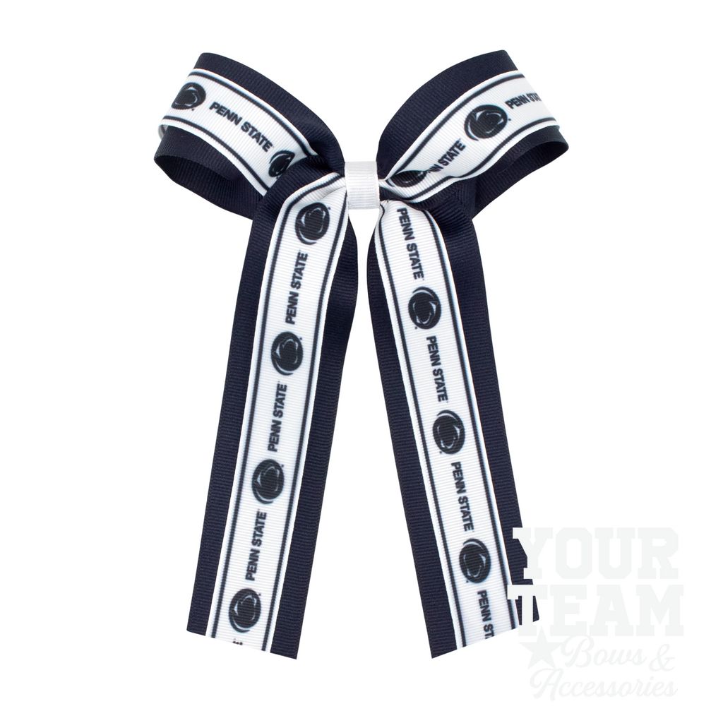 Large Penn State Logo Ribbon Underlay Hair Bow with Streamer Tails