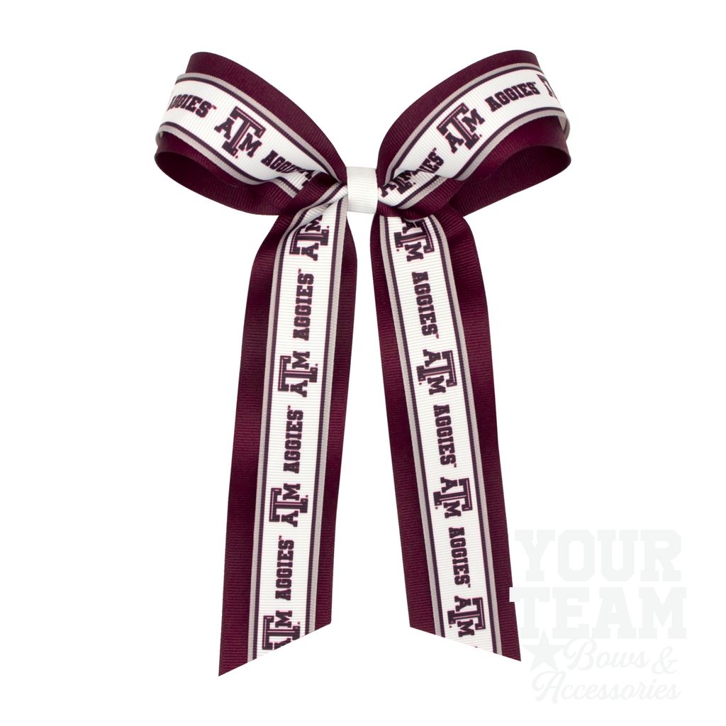 Large Texas A&M Logo Ribbon Underlay Hair Bow with Streamer Tails - TEXAS A&M