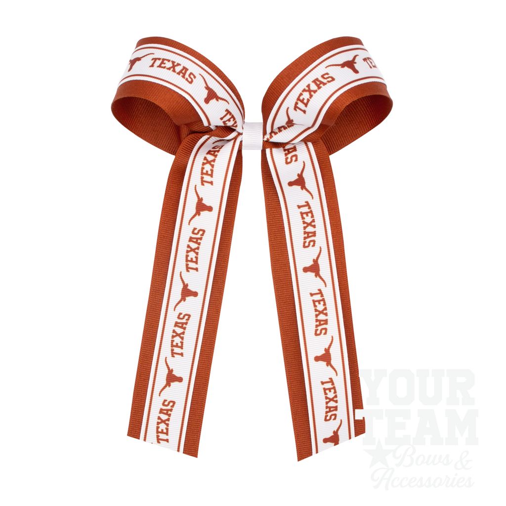 Large University of Texas Logo Ribbon Underlay Hair Bow with Streamer Tails