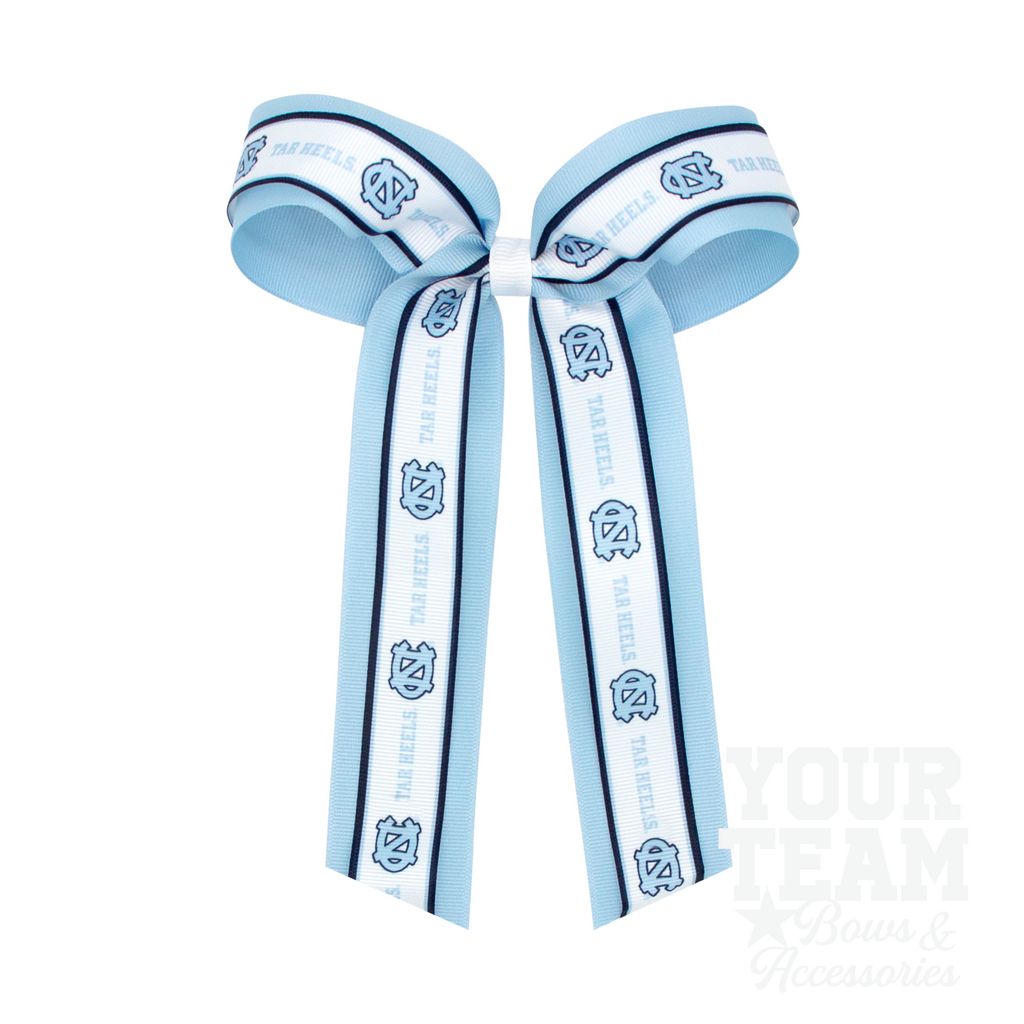 Large North Carolina Logo Ribbon Underlay Hair Bow with Streamer Tails - UNIVERSITY NORTH CAROLINA