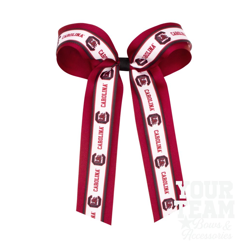 Large South Carolina Logo Ribbon Underlay Hair Bow with Streamer Tails
