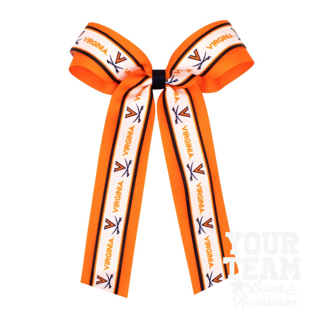 Large Virginia Logo Ribbon Underlay Hair Bow with Streamer Tails - VIRGINIA