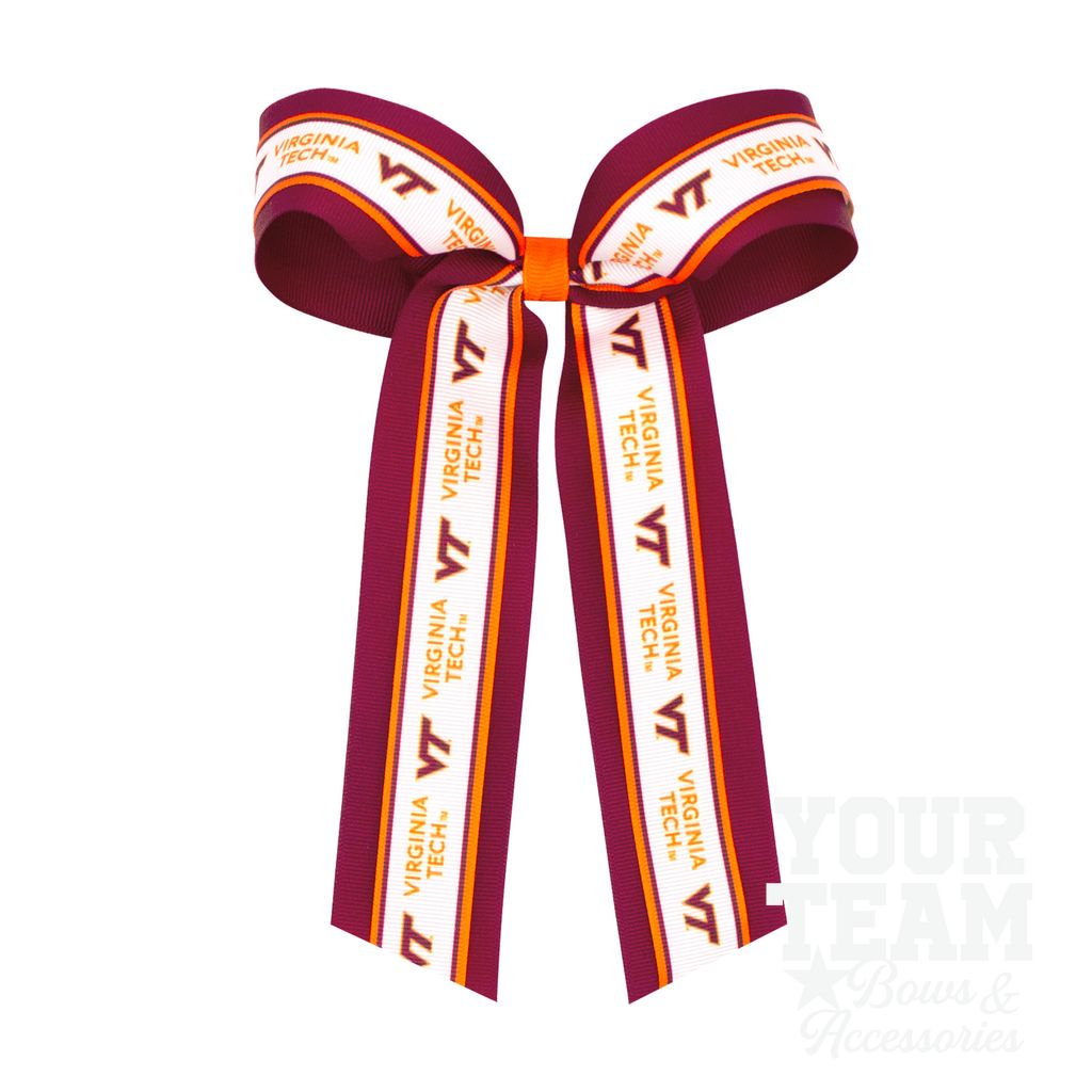 Large Virginia Tech Logo Ribbon Underlay Hair Bow with Streamer Tails - VIRGINIA TECH