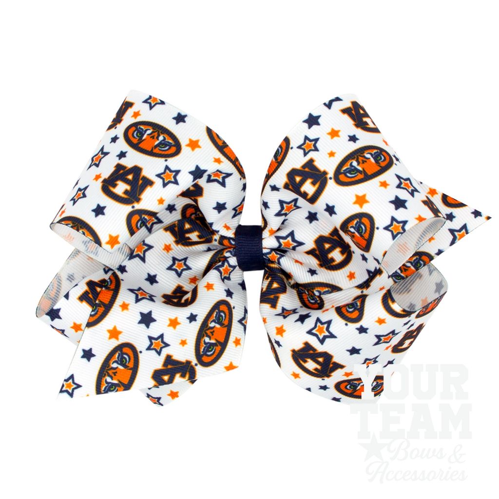King Auburn Logo Print Hair Bow - AUBURN