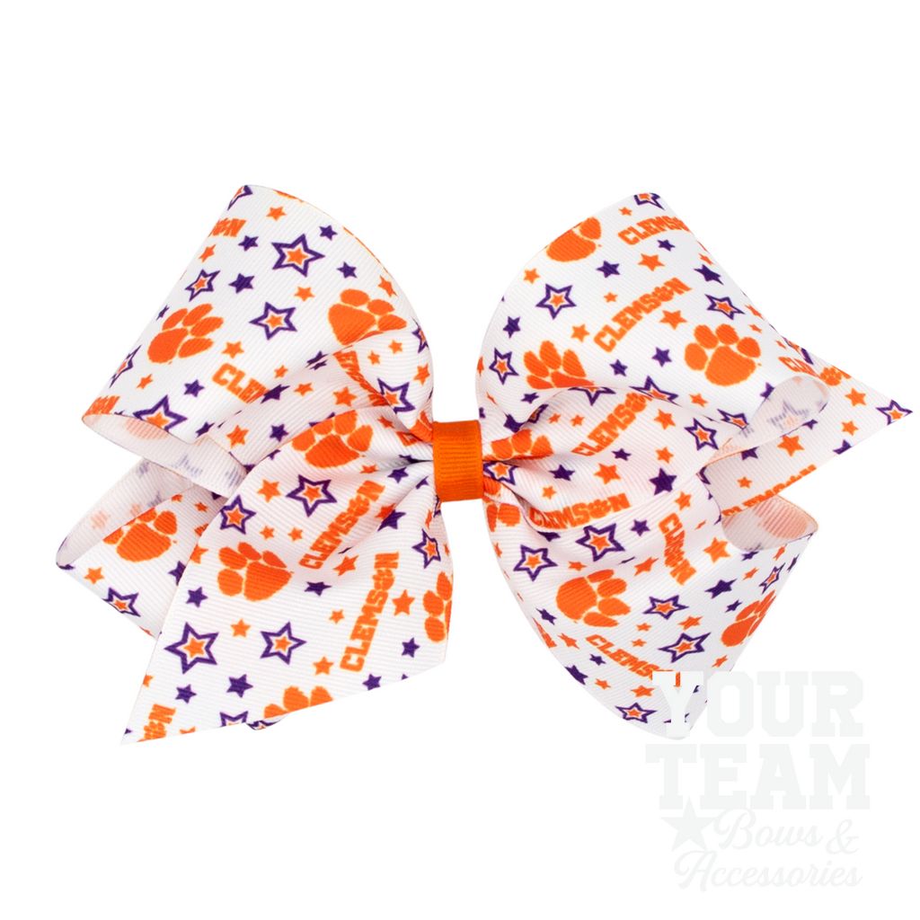 King Clemson Logo Print Hair Bow - CLEMSON