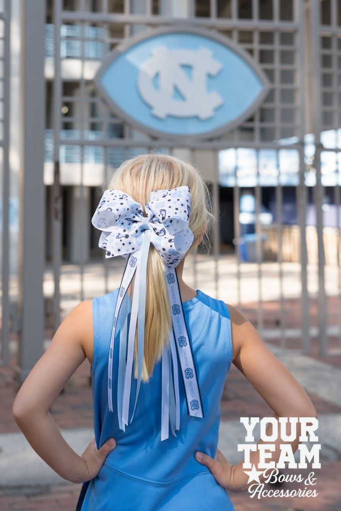 North Carolina Logo Print Streamer Ribbons on Ponytail