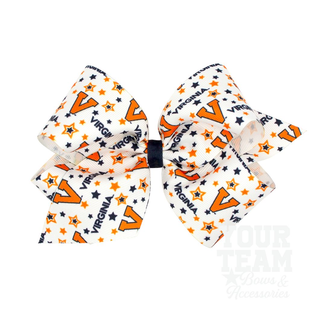 King Signature Collegiate Logo Print Grosgrain Hair Bow - VIRGINIA