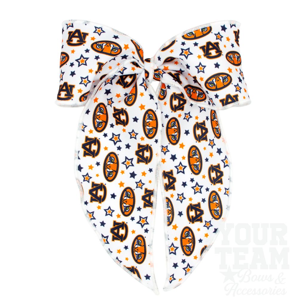 King Auburn Logo Print Whimsy Tail Hair Bow - AUBURN