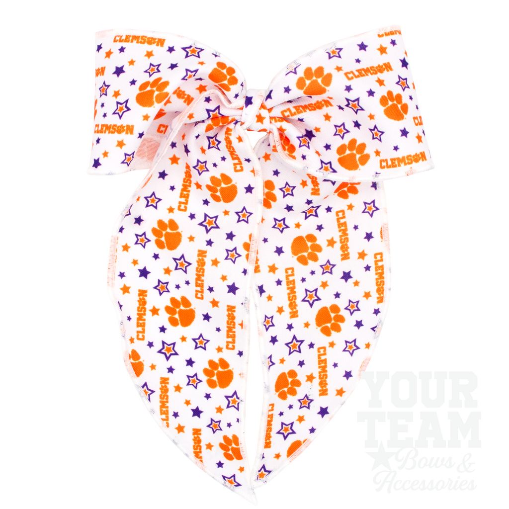 King Clemson Logo Print Whimsy Tail Hair Bow - CLEMSON