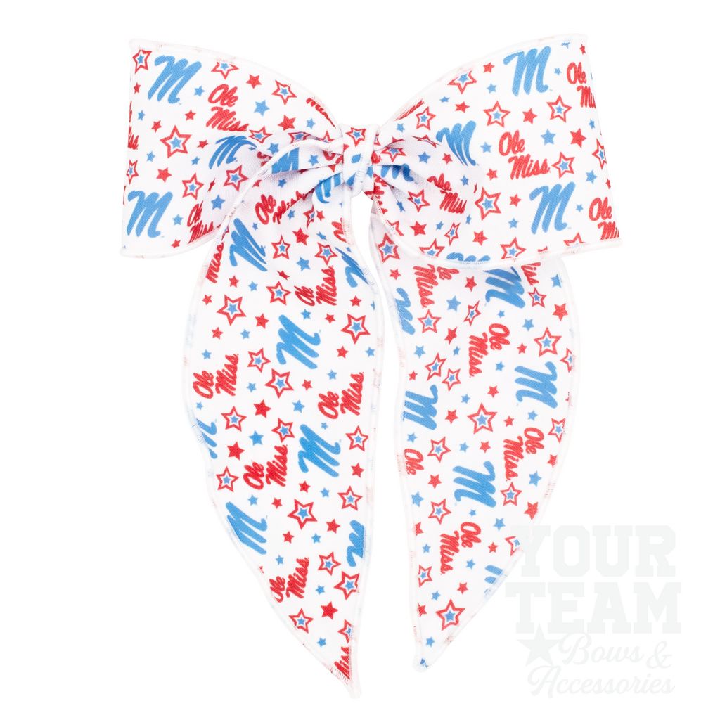 King Ole Miss Logo Print Whimsy Tail Hair Bow - MISSISSIPPI 3 (CAP)