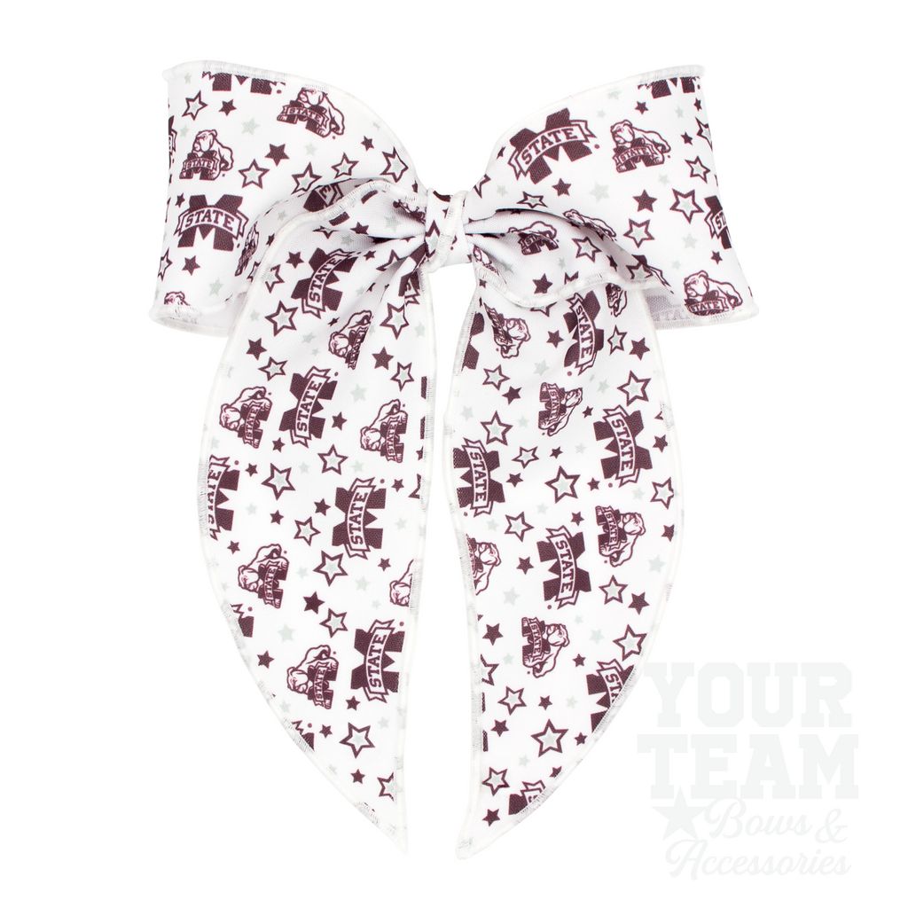 King Mississippi State Logo Print Whimsy Tail Hair Bow - MISSISSIPPI STATE