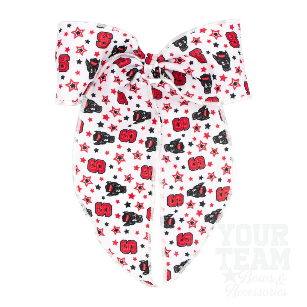 King North Carolina State Logo Print Whimsy Tail Hair Bow - NORTH CAROLINA STATE