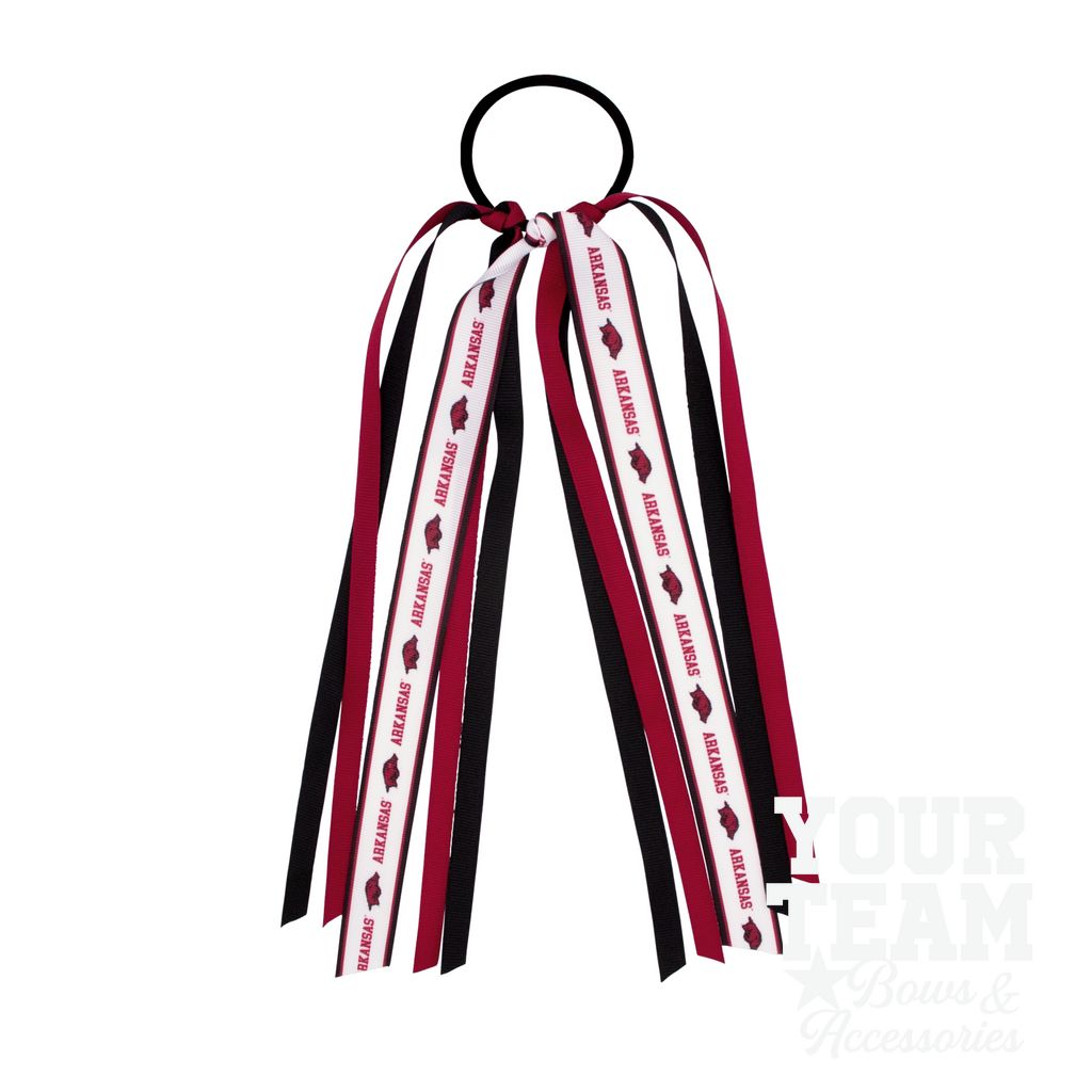 Arkansas Logo Print Streamer Ribbons on Ponytail - ARKANSAS