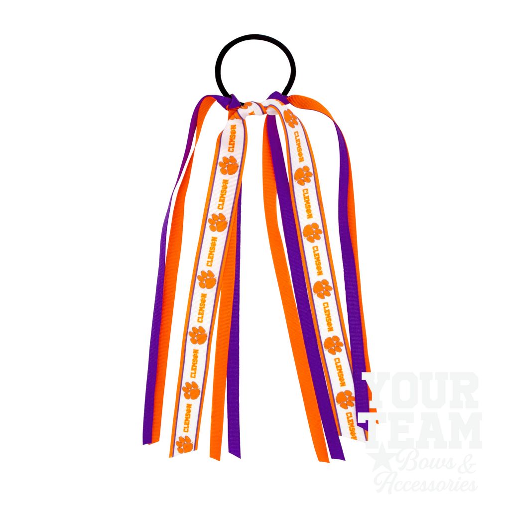 Clemson Logo Print Streamer Ribbons on Ponytail - CLEMSON
