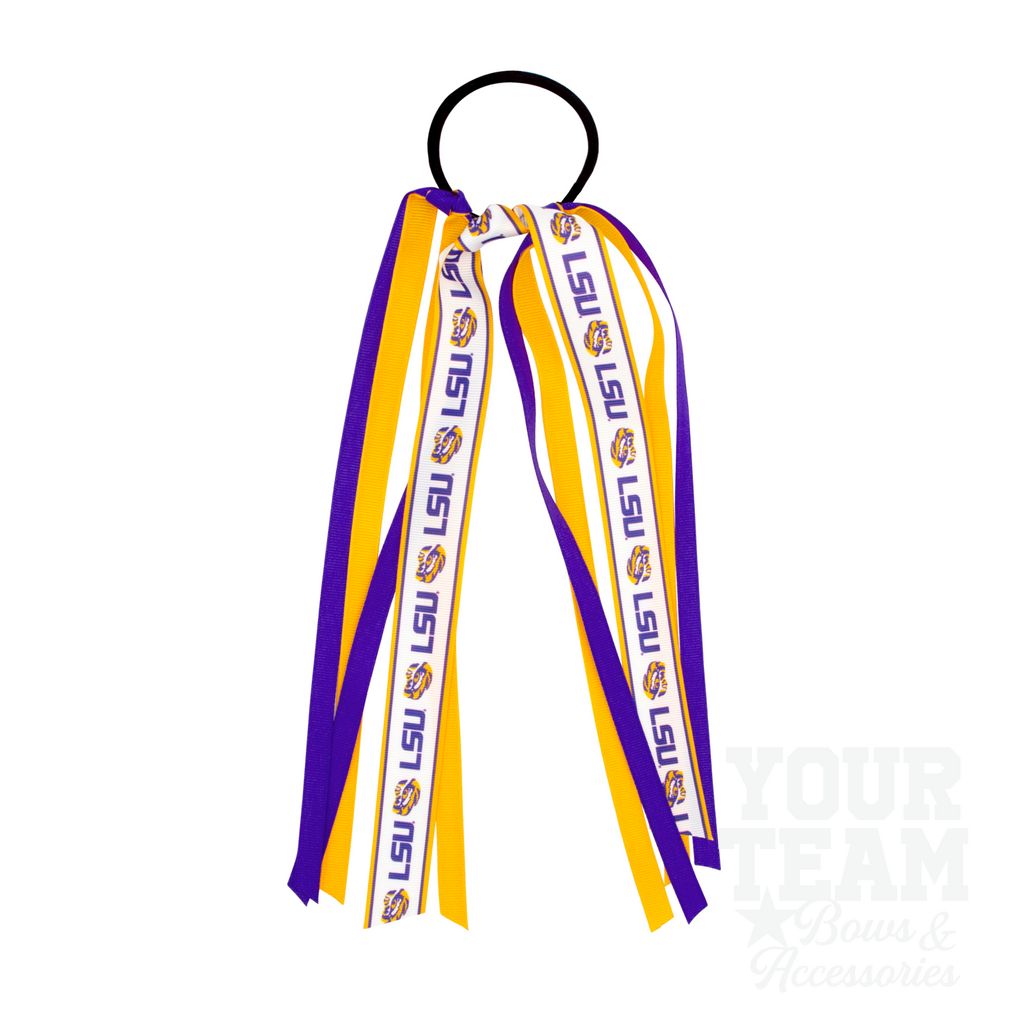 Louisiana State Logo Print Streamer Ribbons on Ponytail - LOUISIANA STATE