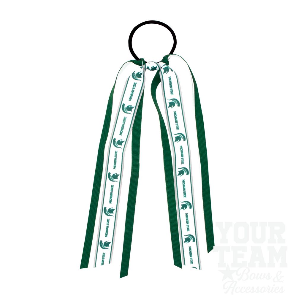 Michigan State Logo Print Streamer Ribbons on Ponytail - MICHIGAN STATE