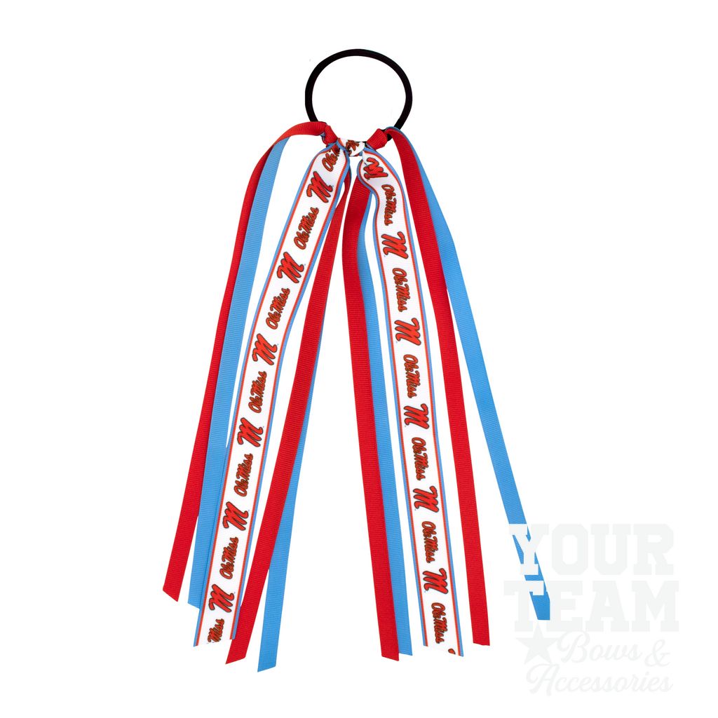 Ole Miss Logo Print Streamer Ribbons on Ponytail - MISSISSIPPI 3 (CAP)
