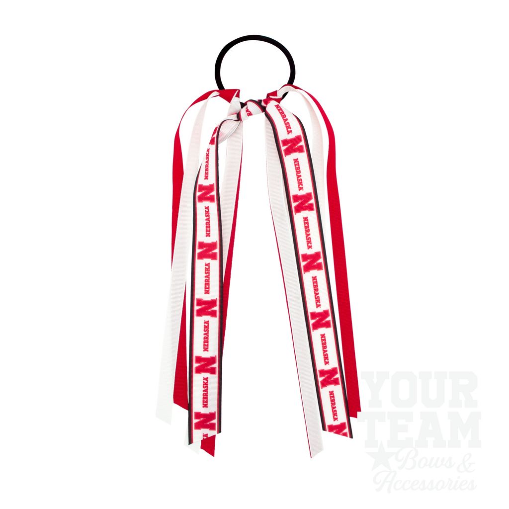 Nebraska Logo Print Streamer Ribbons on Ponytail - NEBRASKA