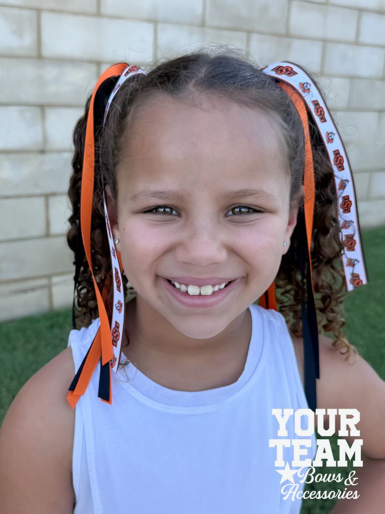 Oklahoma State Logo Print Streamer Ribbons on Ponytail