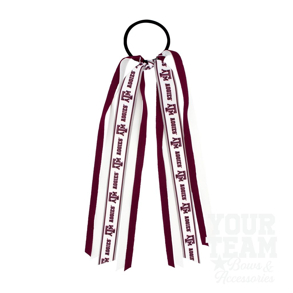 Texas A&M Logo Print Streamer Ribbons on Ponytail - TEXAS A&M