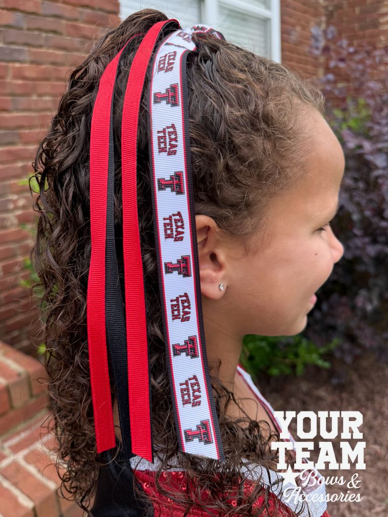 Texas Tech Logo Print Streamer Ribbons on Ponytail
