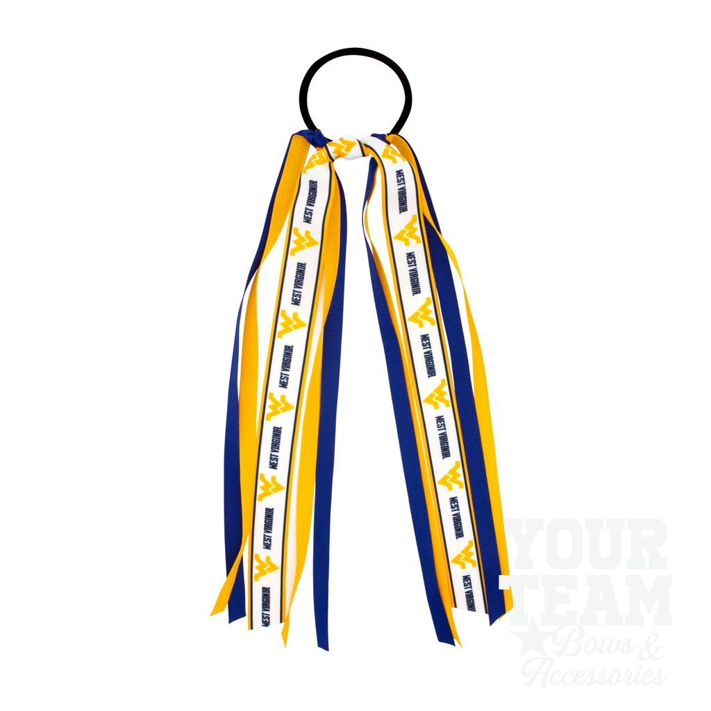 West Virginia Logo Print Streamer Ribbons on Ponytail - WEST VIRGINIA