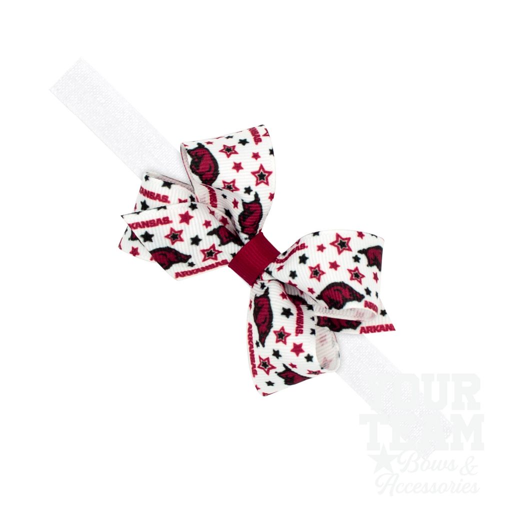 Mini Arkansas Logo Print Hair Bow on Baby Band - ARKANSAS / ONE SIZE