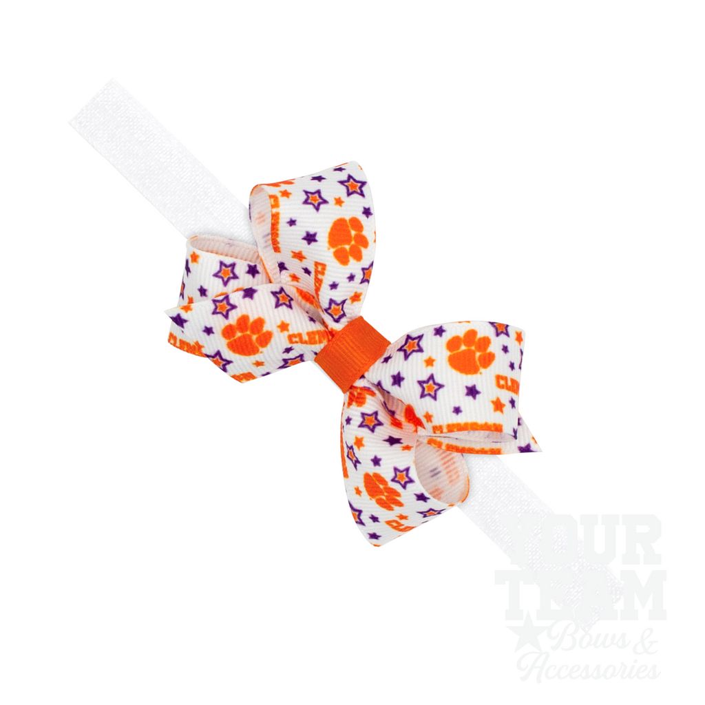 Mini Clemson Logo Print Hair Bow on Baby Band - CLEMSON / ONE SIZE