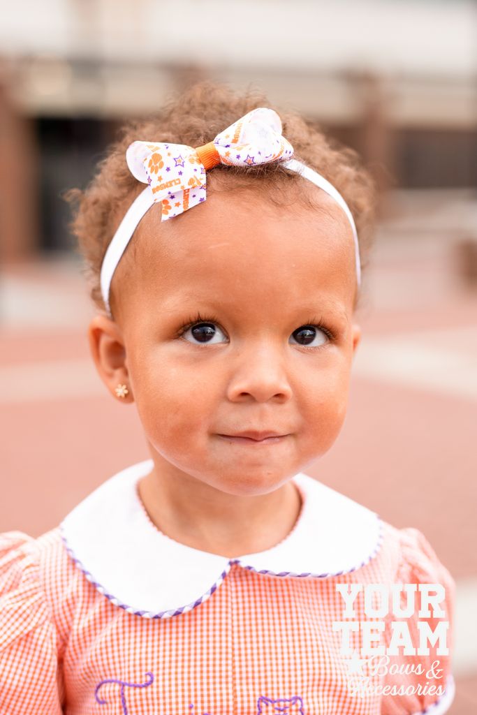Mini Clemson Logo Print Hair Bow on Baby Band
