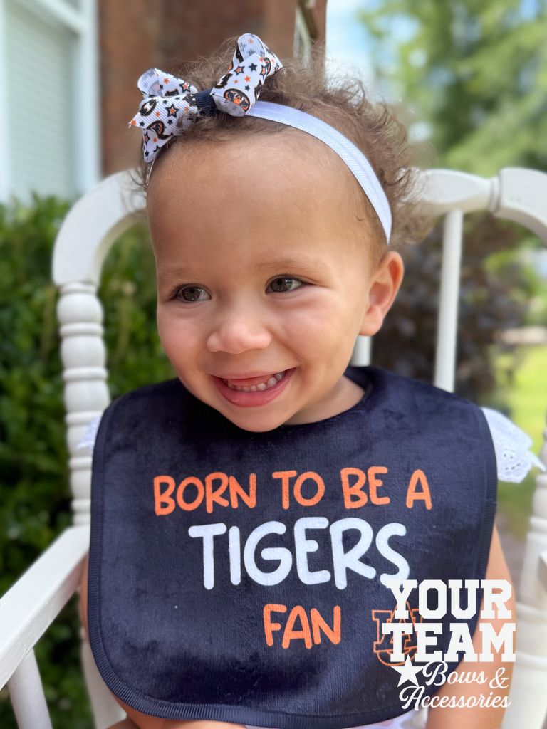 Mini Auburn Logo Print Hair Bow on Baby Band