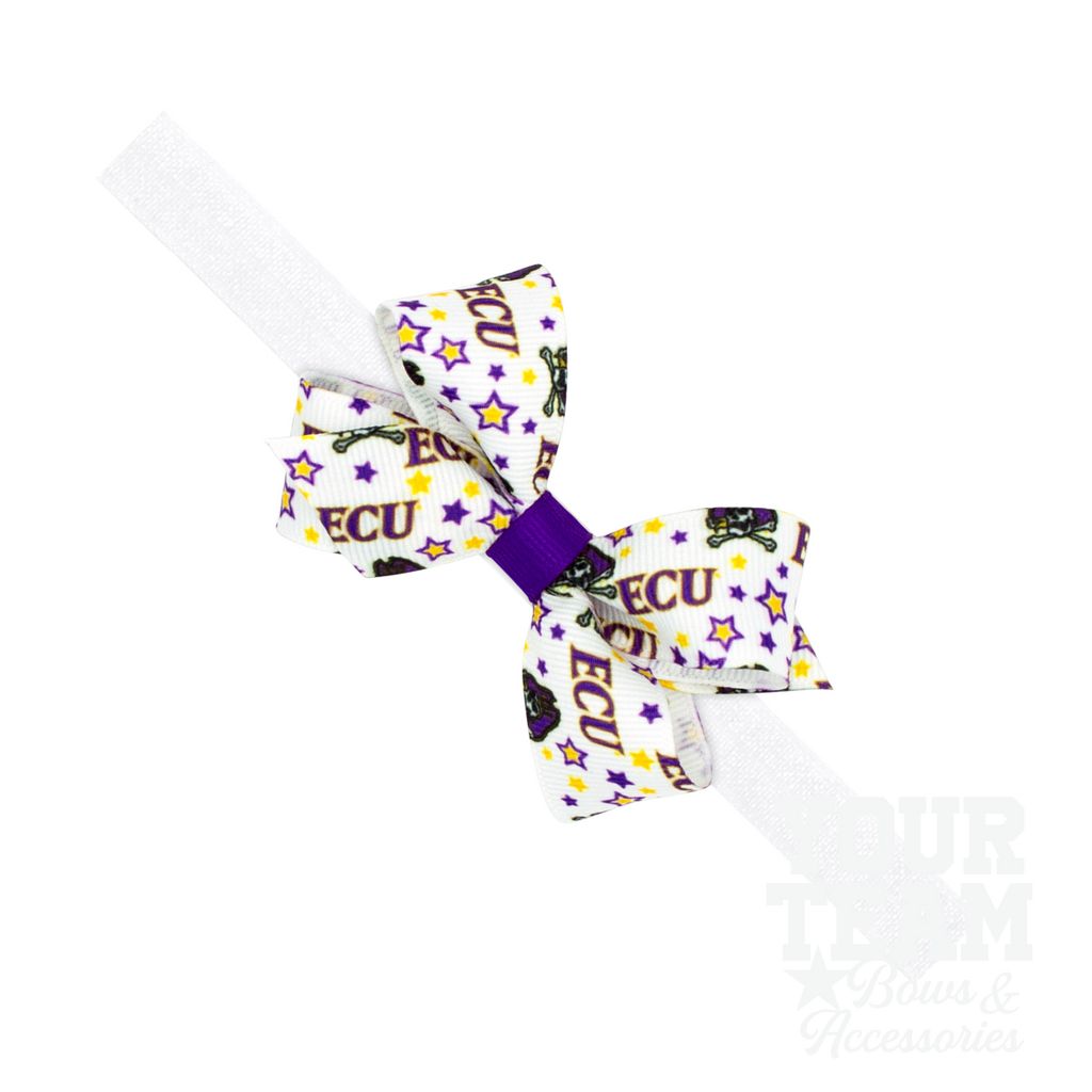 Mini East Carolina Logo Print Hair Bow on Baby Band - EASTERN CAROLINA UNIVERSITY / ONE SIZE