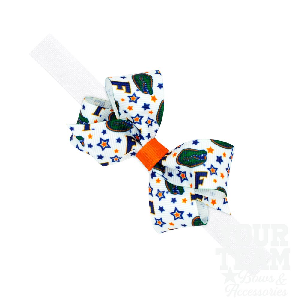 Mini Florida Logo Print Hair Bow on Baby Band - UNIV OF FLORIDA / ONE SIZE