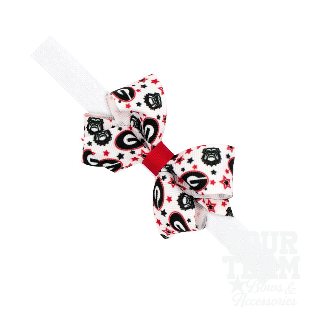 Mini Georgia Logo Print Hair Bow on Baby Band - GEORGIA / ONE SIZE
