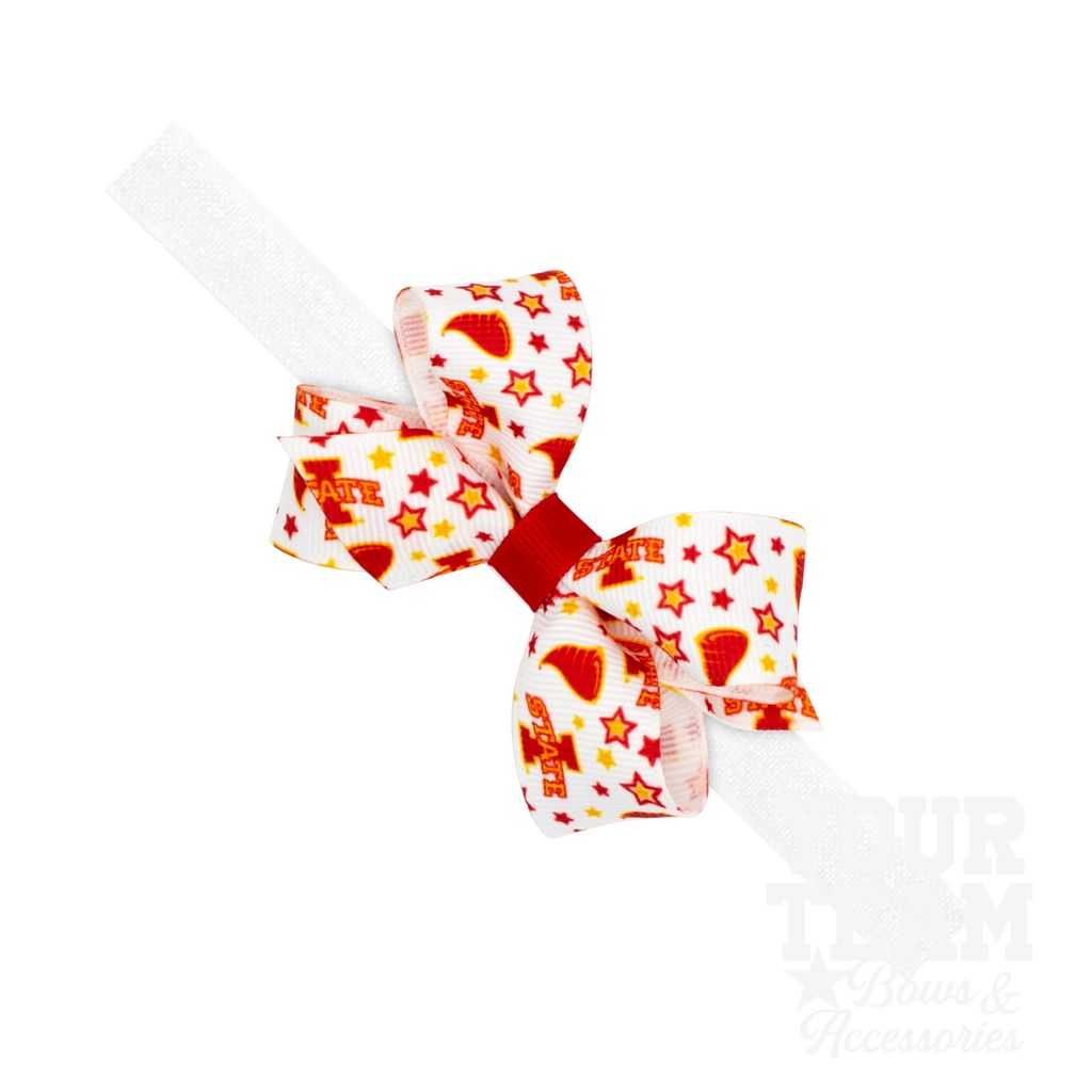 Mini Iowa State Logo Print Hair Bow on Baby Band - IOWA STATE UNIVERSITY / ONE SIZE