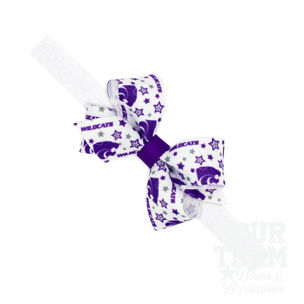 Mini Kansas State Logo Print Hair Bow on Baby Band - KANSAS STATE UNIVERSITY / ONE SIZE