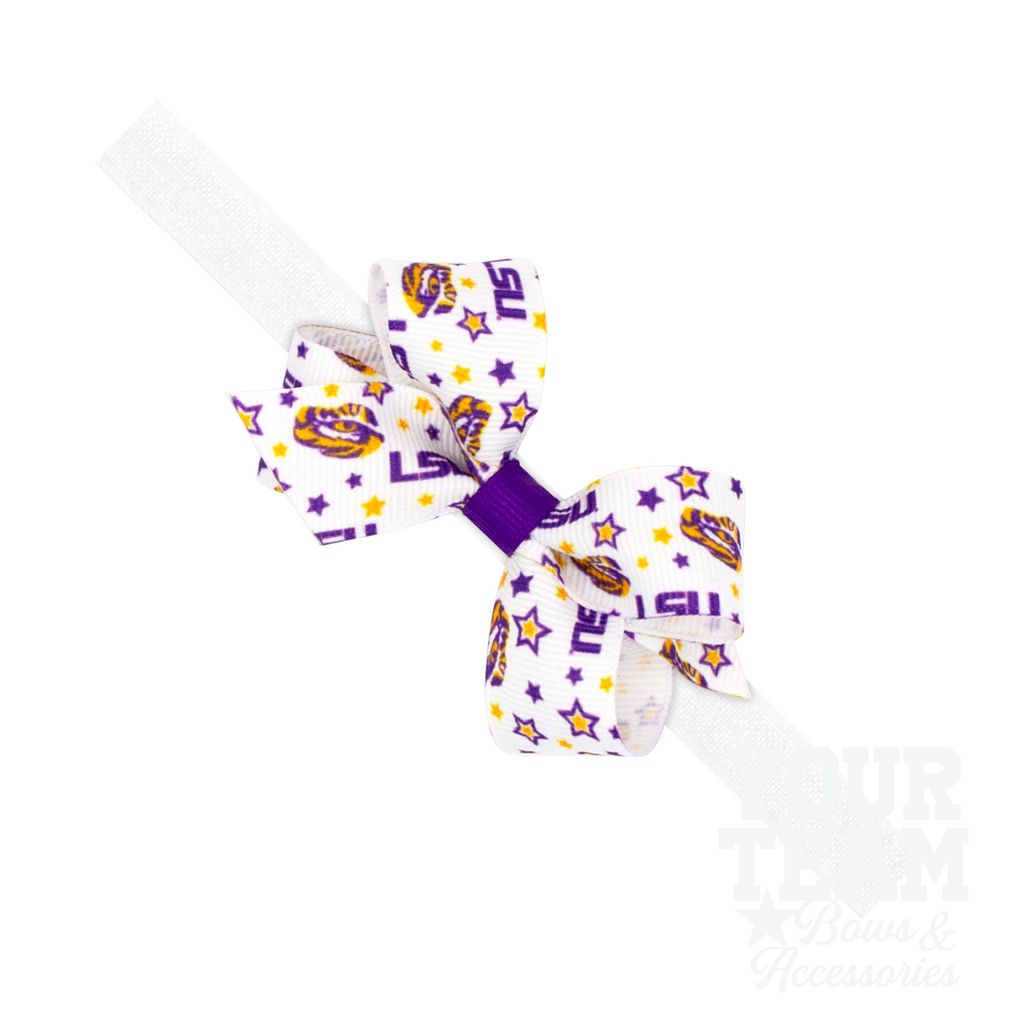 Mini Louisiana State Logo Print Hair Bow on Baby Band - LOUISIANA STATE / ONE SIZE