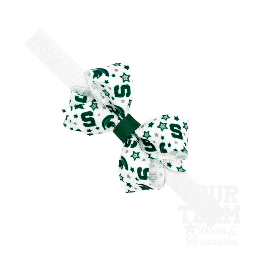 Mini Michigan State Logo Print Hair Bow on Baby Band - MICHIGAN STATE / ONE SIZE