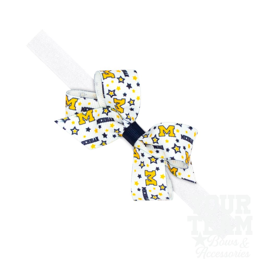 Mini Michigan Logo Print Hair Bow on Baby Band - MICHIGAN / ONE SIZE